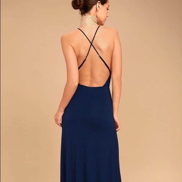 SOLD Lulus Desert Skies Navy Blue Backless Maxi Dress Size Medium - Picture 6 of 9